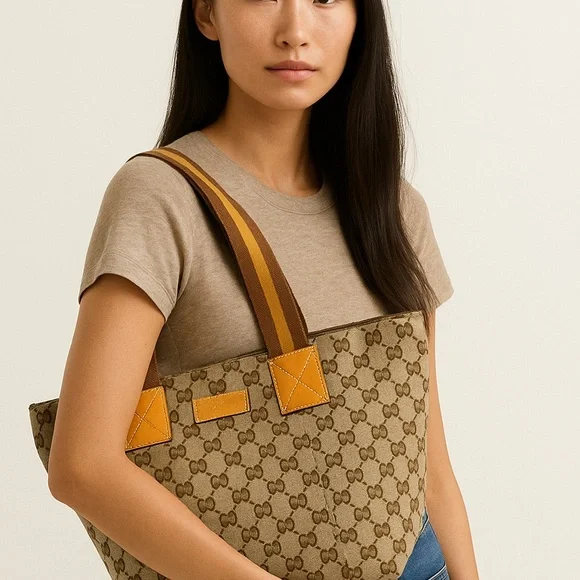 GUCCI GG Canvas Medium Web Tote - Picture 2 of 8